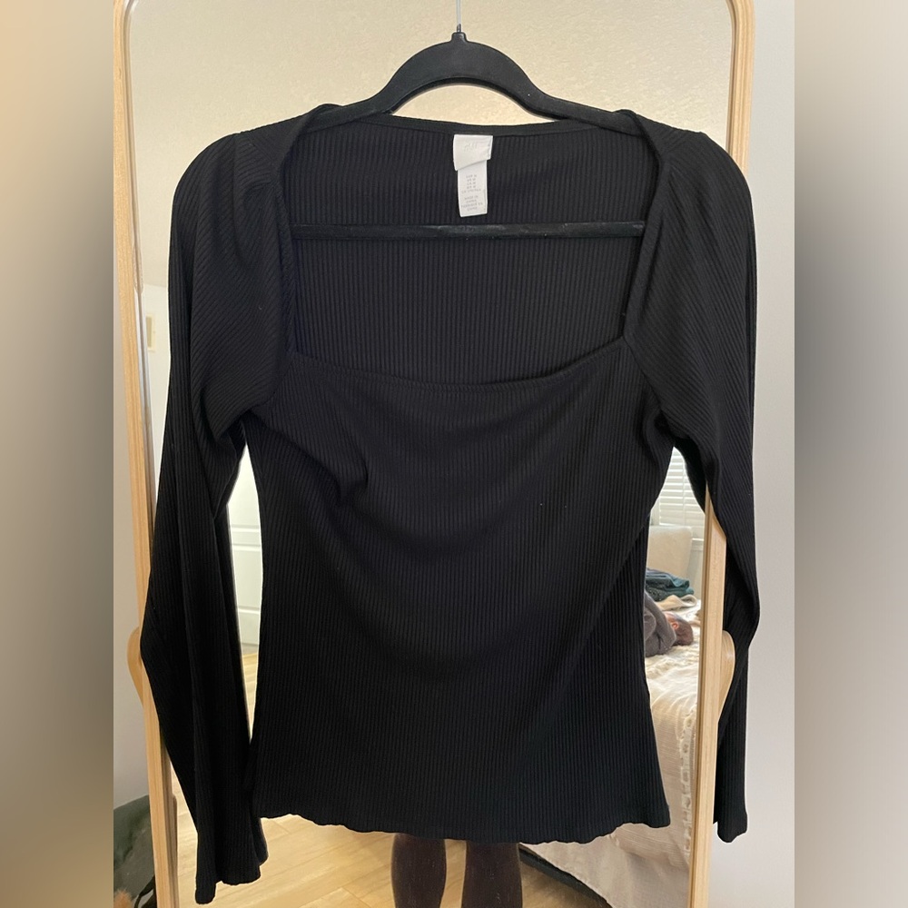 H&M Black Square Neck Ribbed Top